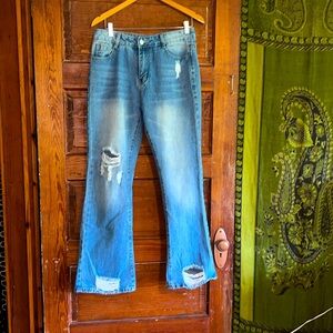 Distressed high rise flare jeans brand unknown